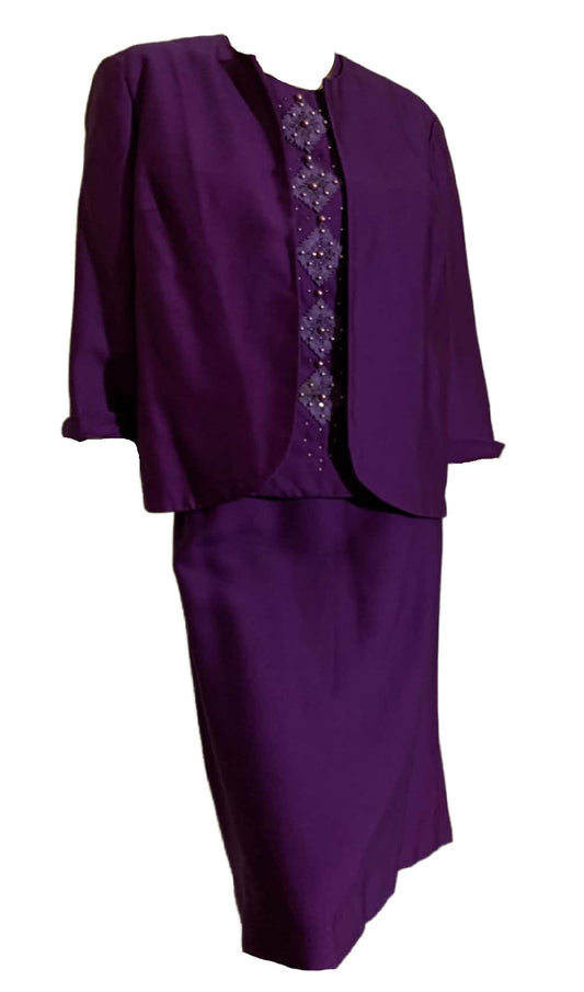 Purple 3 Piece Dress Set with Beads and Rhinestones circa 1960s