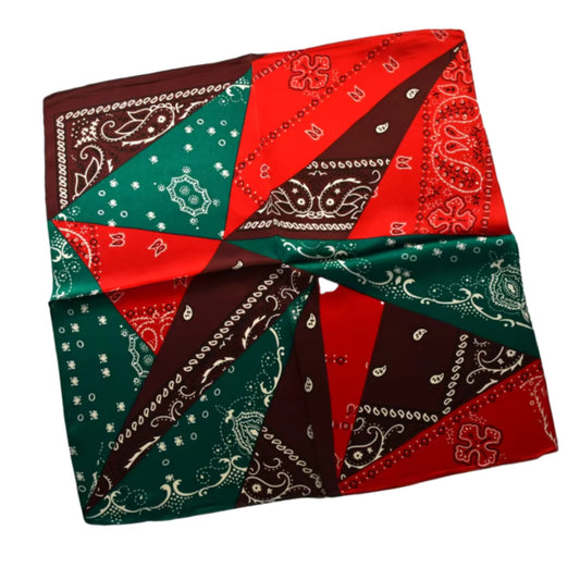 Patched In- the Red and Green Bandana Print Patchwork Square Scarf