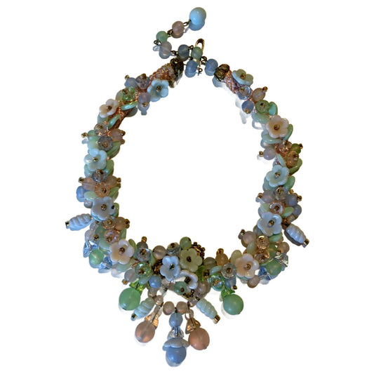 Pastel Czech Glass Flower and Bead Choker Necklace circa 1930s