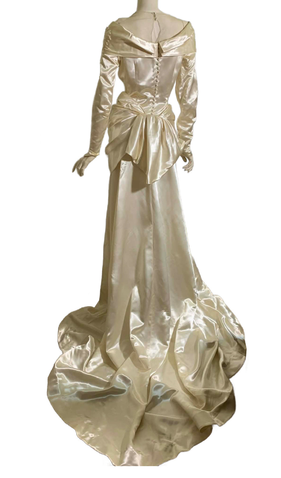 Soft White Slipper Satin Hip Draped Wedding Dress circa 1940s