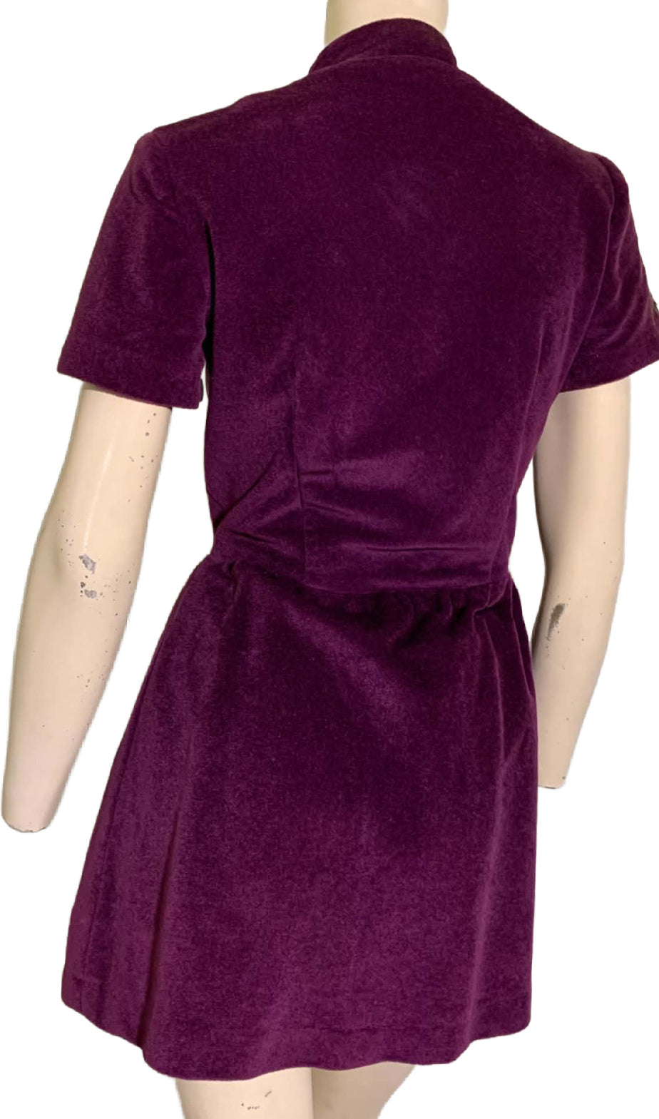 Aubergine Purple Velour Hot Pants and Split Front Mini Dress with Choker Collar circa 1970s