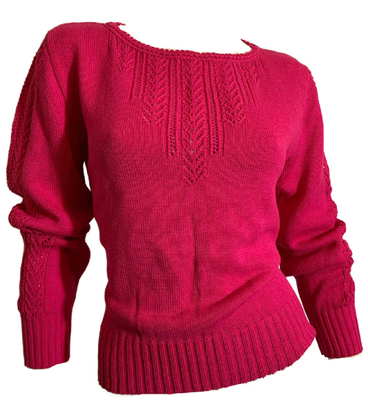 Hot Pink Pointelle Long Sleeved Sweater circa 1970s