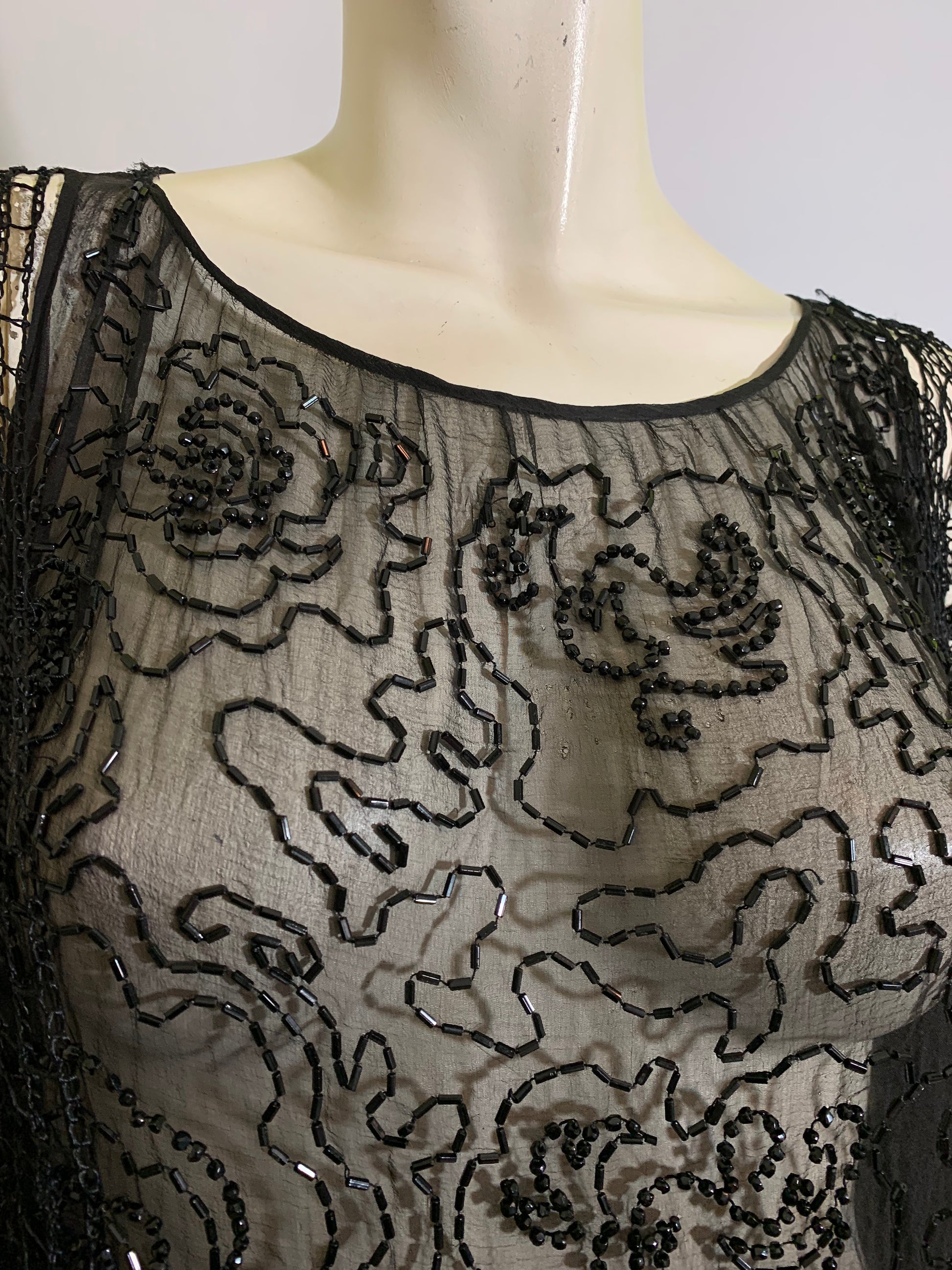 Sheer Black Silk Beaded Dress with Spanish Shawl Inspired Crochet Ador ...