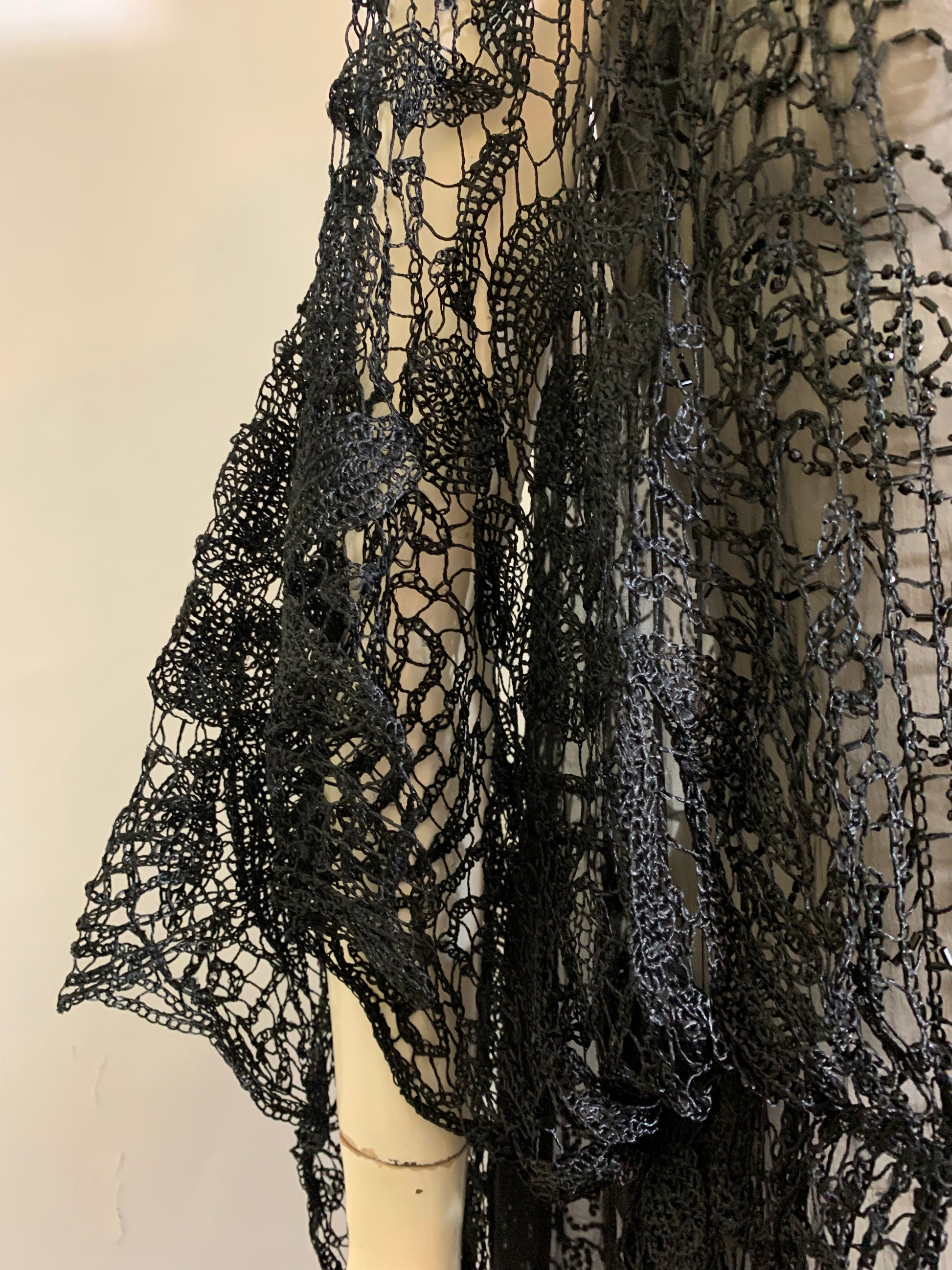 Sheer Black Silk Beaded Dress with Spanish Shawl Inspired Crochet Ador ...