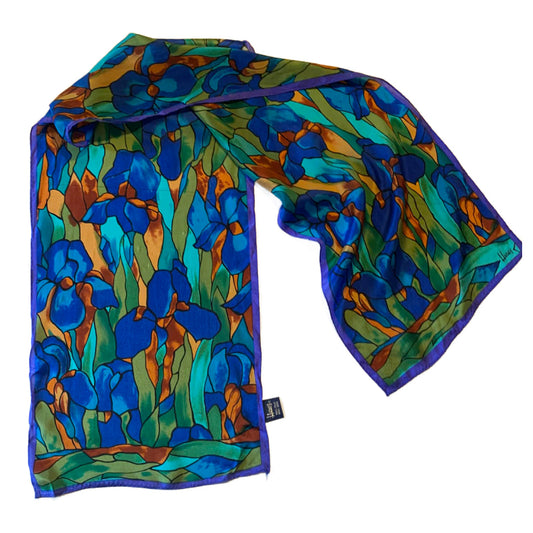 Stained Glass Style Iris Design Oblong Scarf circa 1970s