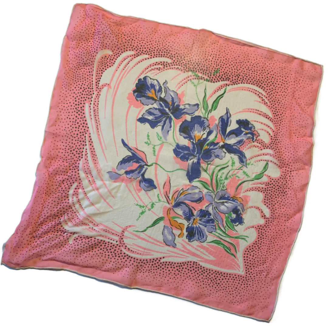 Iris Print Silk Handkerchief circa 1940s