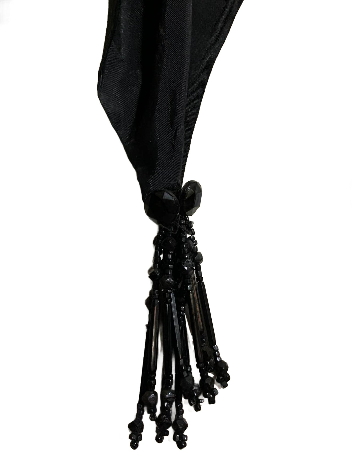 Black Weighted Silk Asymmetrical Overskirt Jet Beaded Tassels circa 1910s