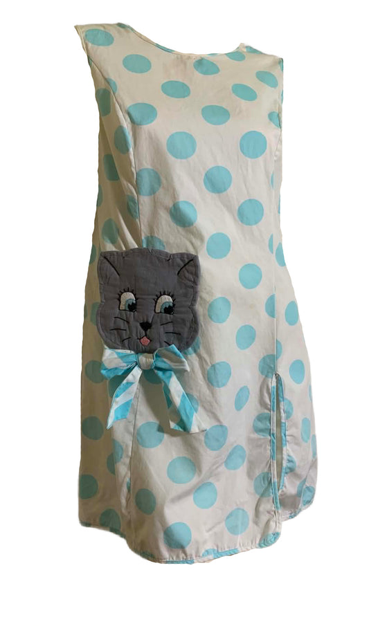 Polka Dot Kitty Cat Applique Mini Shift Dress circa 1960s