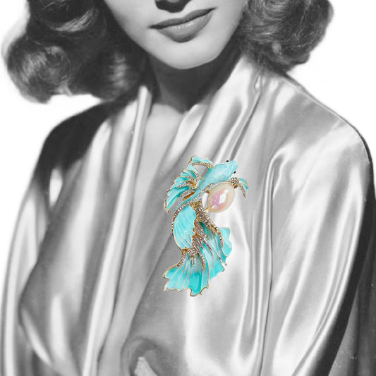 Modern Pastel Enameled Metal Koi Fish Brooch 1940s Inspired 3 Colors