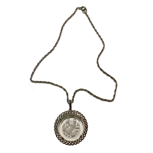 Reverse Carved Lucite Pendant Necklace Aphrodite in Spring circa 1960s