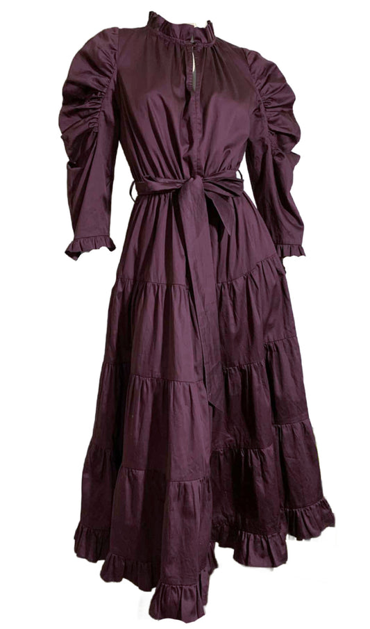 80s Inspired Plum Poplin Victorian Style Dress by LaliPop Modern
