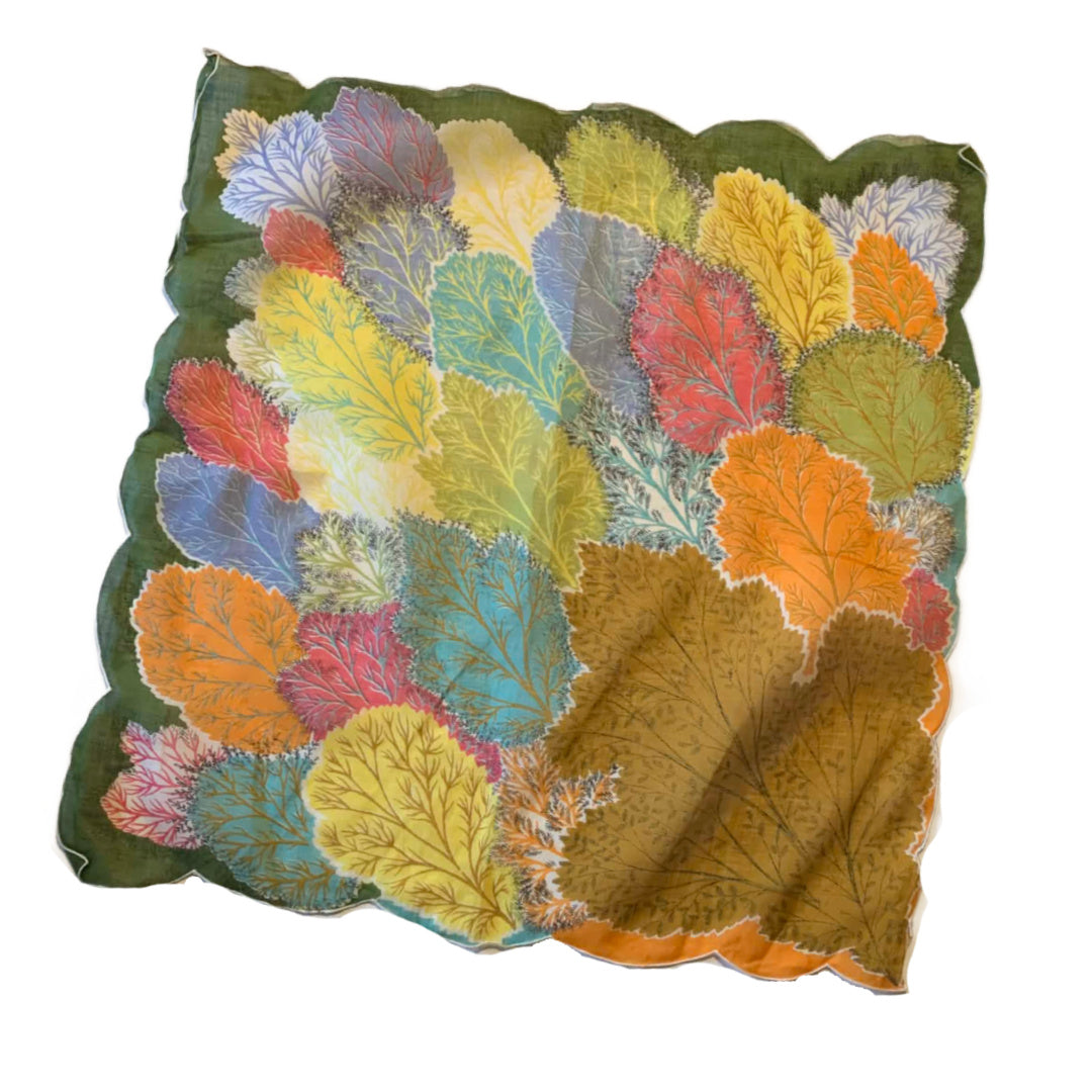 Multicolor Leaf Print Cotton Handkerchief circa 1950s