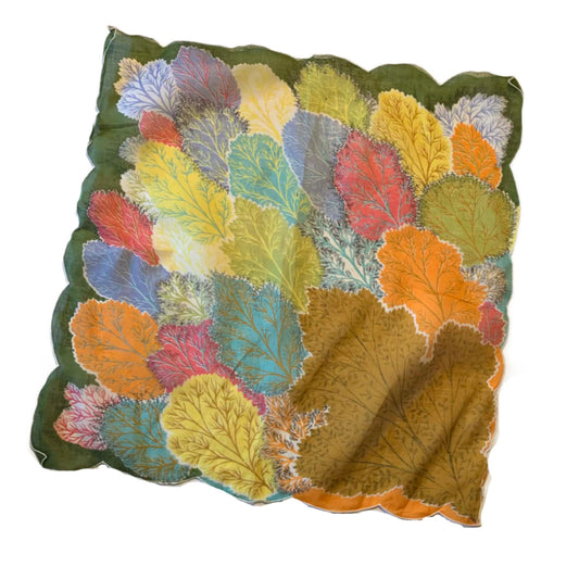 Multicolor Leaf Print Cotton Handkerchief circa 1950s