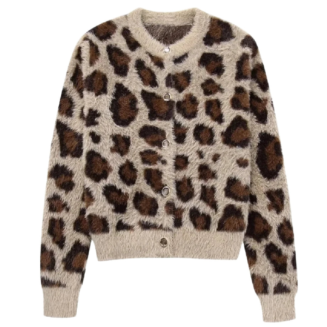 Purrfect- the Leopard Spotted Fuzzy Cardigan Sweater