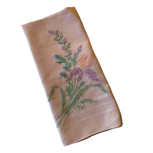 Cross Stitch Lilac Design Handkerchief circa 1940s