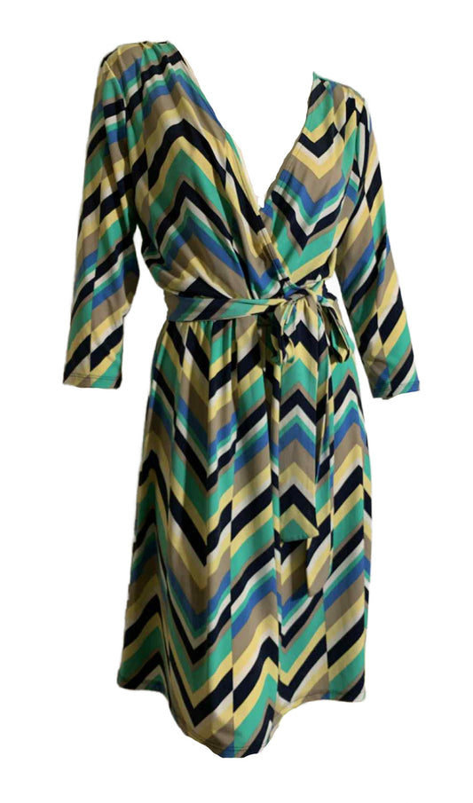 Chevron Striped Jersey Dress with Surplice Bodice circa 2000s