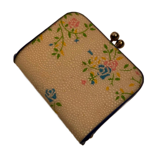Black Hard Side Mini Coin Purse Pastel Flowers circa 1970s