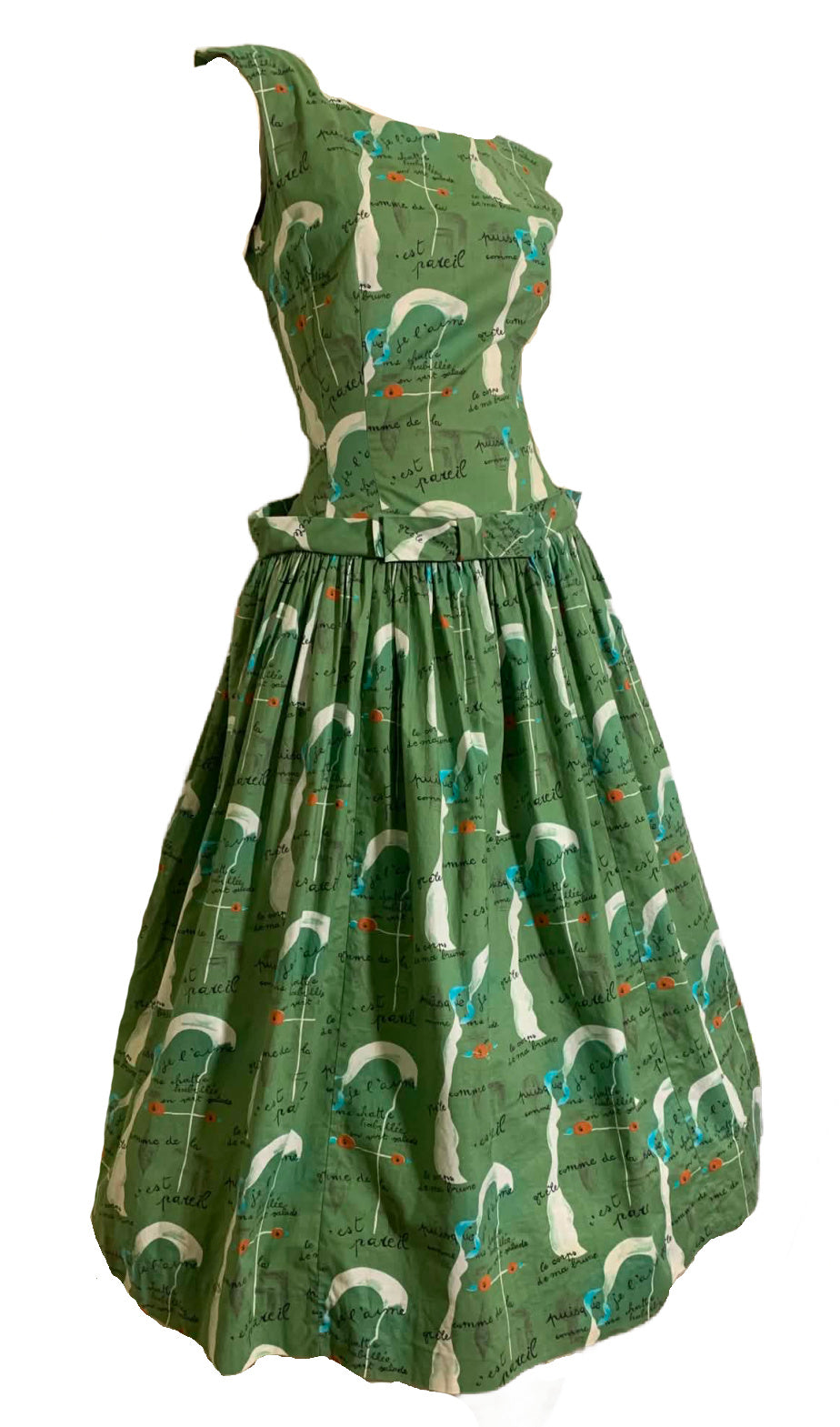 Rare Joan Miro Painting-Poem Art Print Fuller Fabrics Cotton Dress circa 1950s