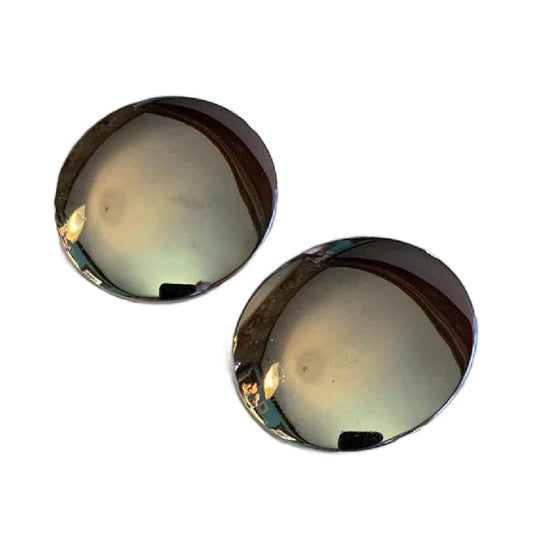 Huge Silver Tone Mirrored Curved Disc Clip Earrings circa 1980s