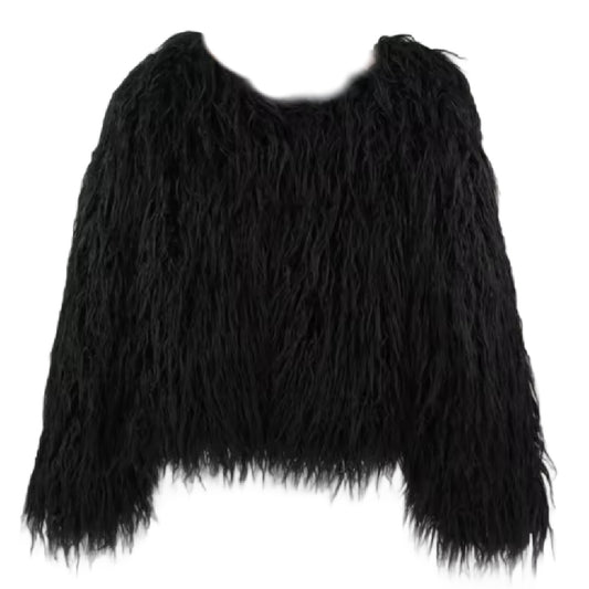 Joan- the Black Faux Monkey Fur 1940s Inspired Jacket