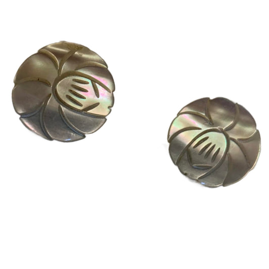 Carved Mother of Pearl Flower Pierced Earrings circa 1980s