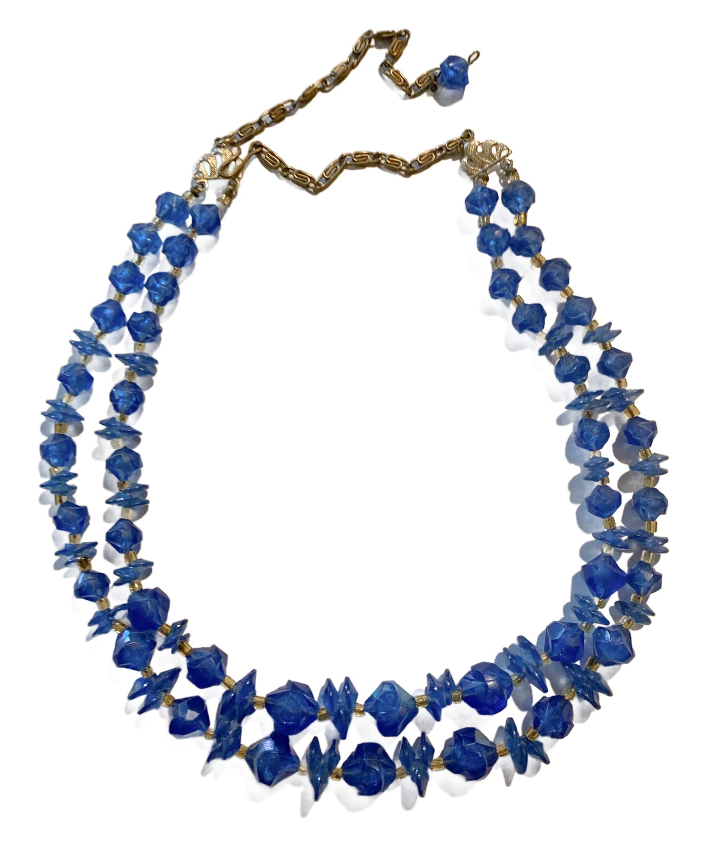 Cobalt Blue Double Strand Beaded Necklace circa 1940s