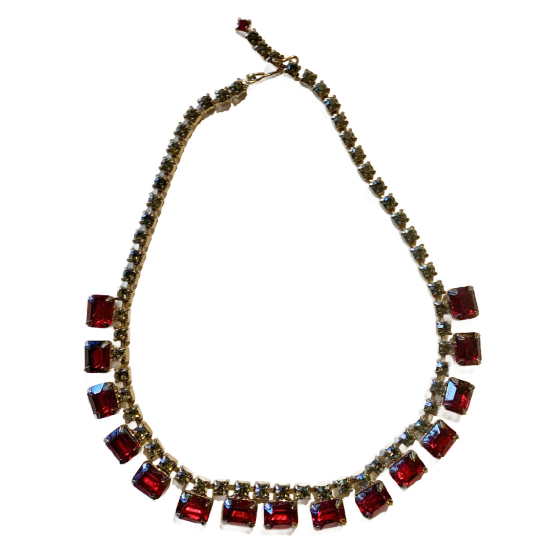 Iridescent Red and Blue Crystal Necklace circa 1960s