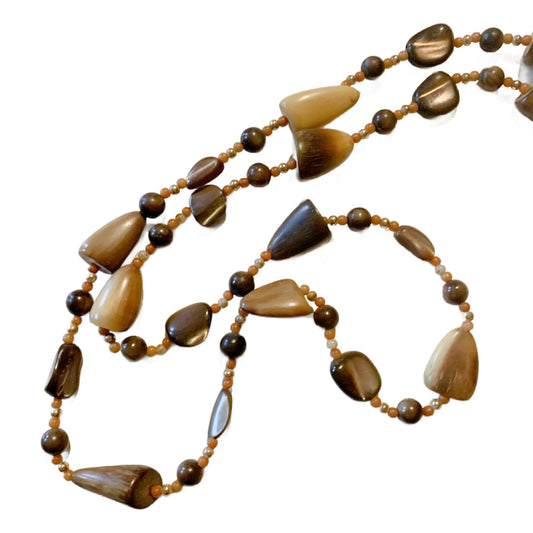 Bohemian Natural Look Faux Bone and Stone Bead Necklace circa 1970s