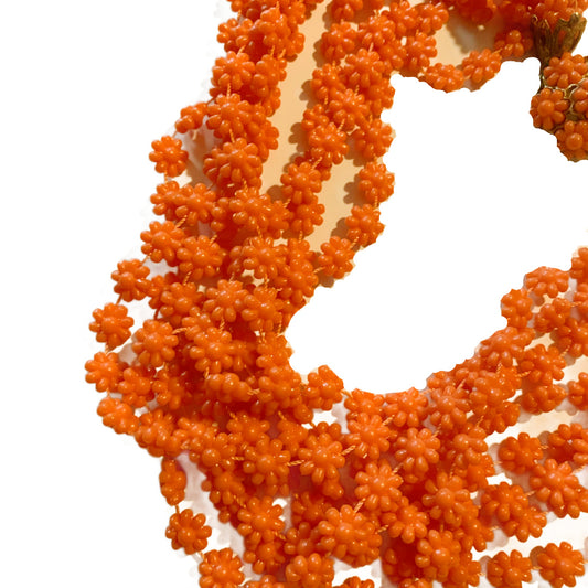 Citrus Orange 8 Strand Flower Shaped Beaded Necklace circa 1960s