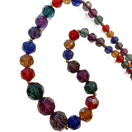 Jewel Tone Multicolored Glass Bead Necklace circa 1960s