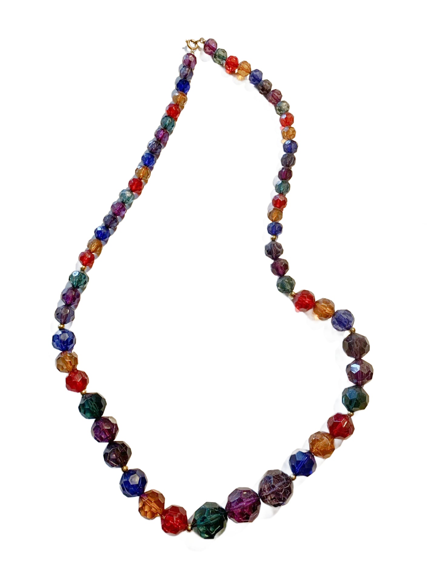 Jewel Tone Multicolored Glass Bead Necklace circa 1960s