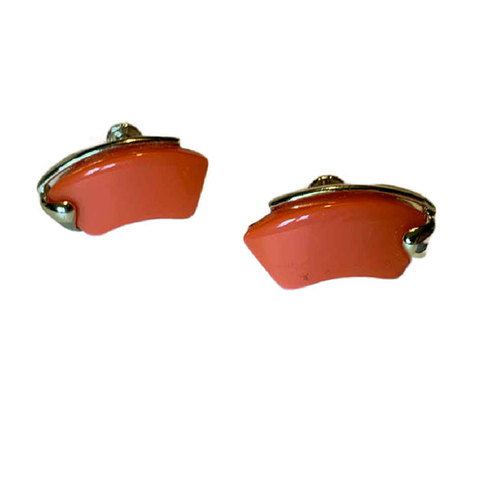 Funky Orange Thermoset Plastic Clip Earrings circa 1960s