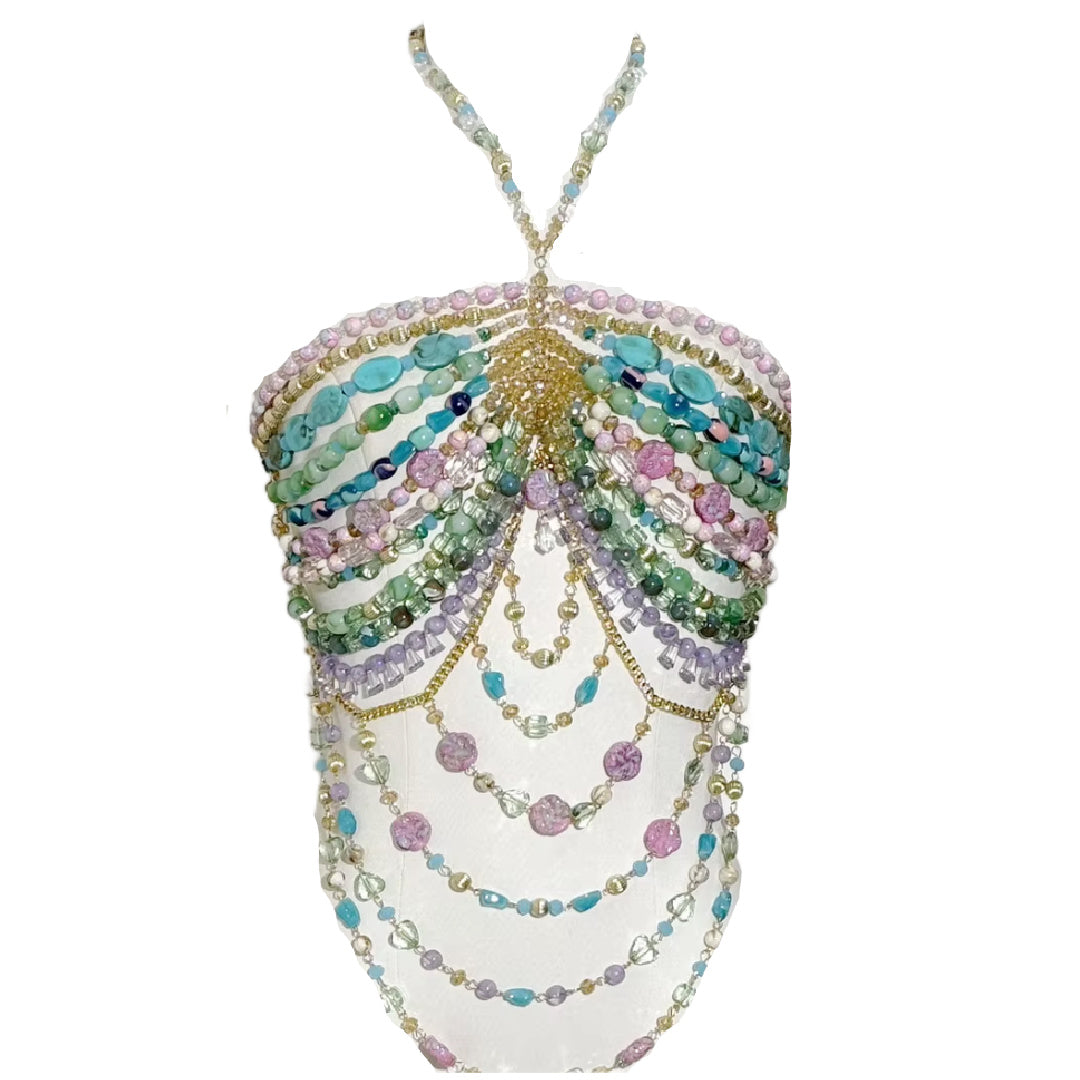 Dina- the Multicolored Beaded Burlesque Bra Top