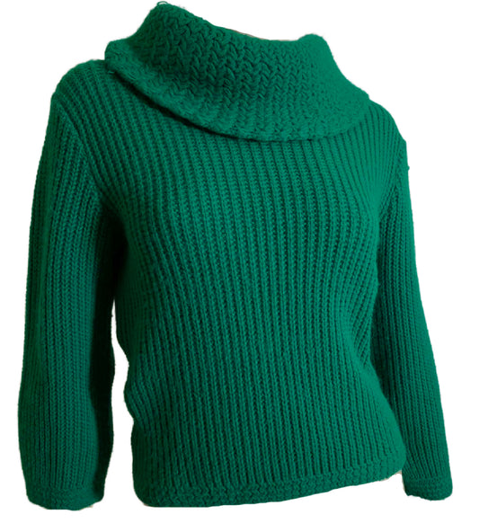 RESERVED Teal Green Cropped Sweater with Folded Collar circa 1960s