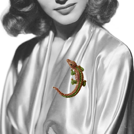 Pink and Green Rhinestone Alligator Brooch