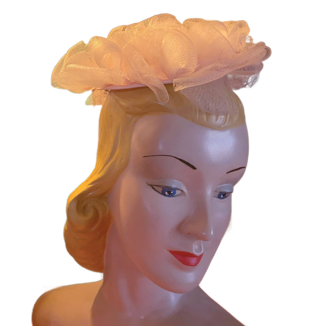 Baby Pink Sisal Bows and Ribbon Hat circa 1960s