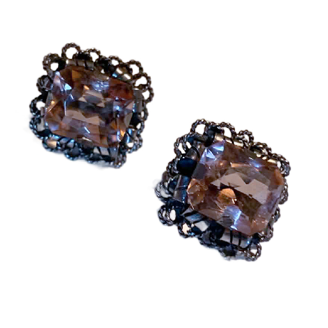 Pink Art Glass Screw Back Clip Earrings circa 1950s