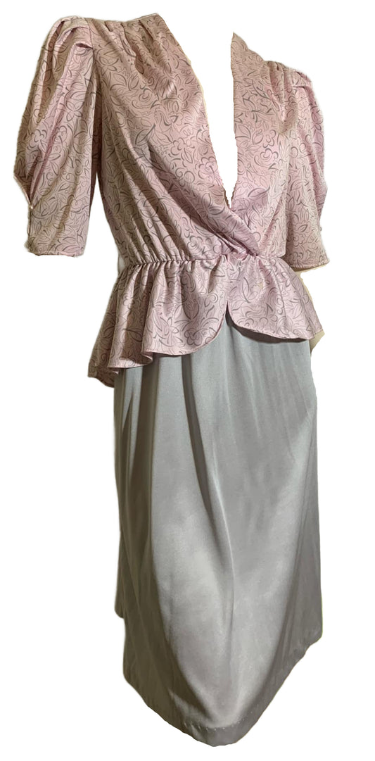 Pale Pink and Gray Nylon Dress with Peplum circa 1980s