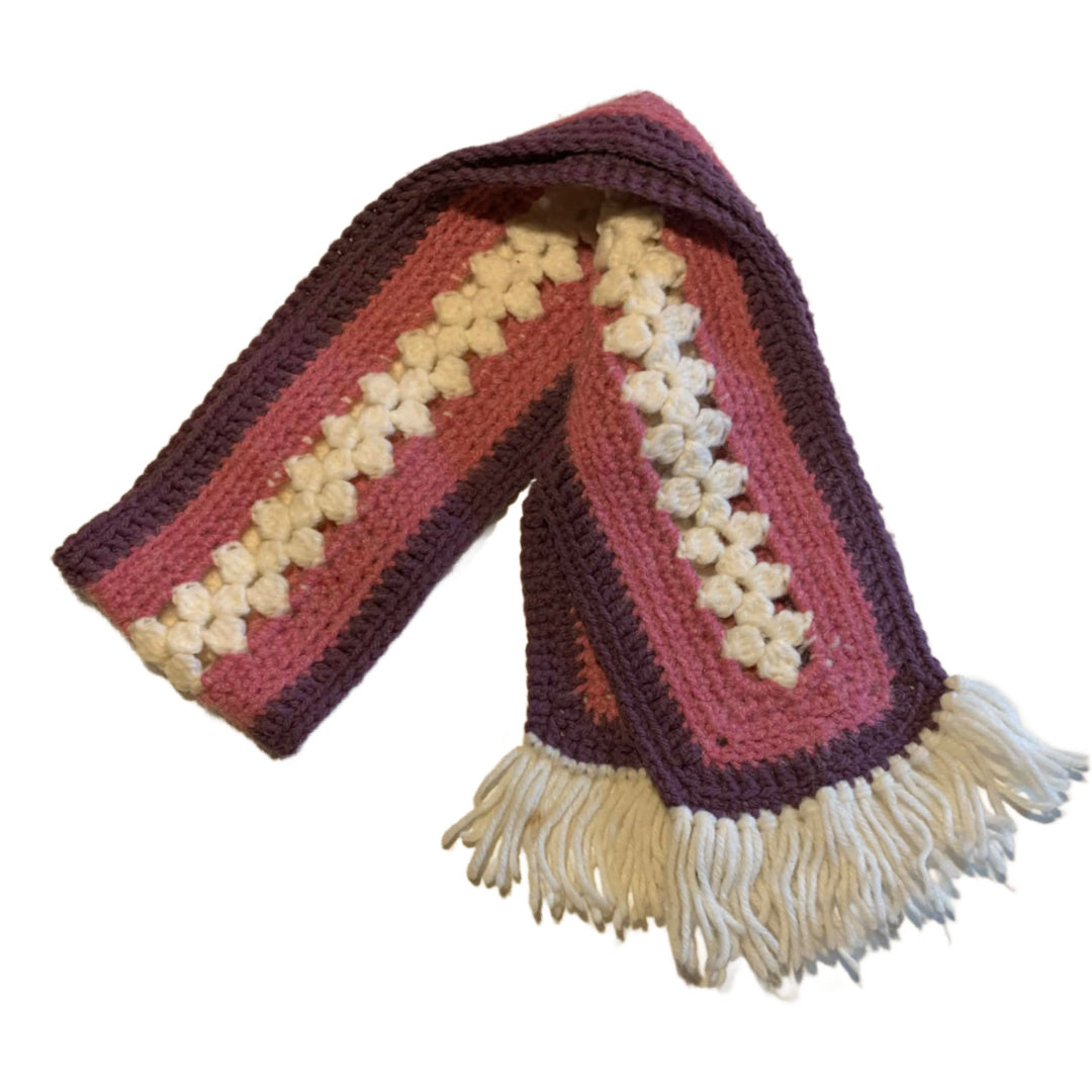 Lilac and Mauve Crochet Winter Scarf circa 1970s