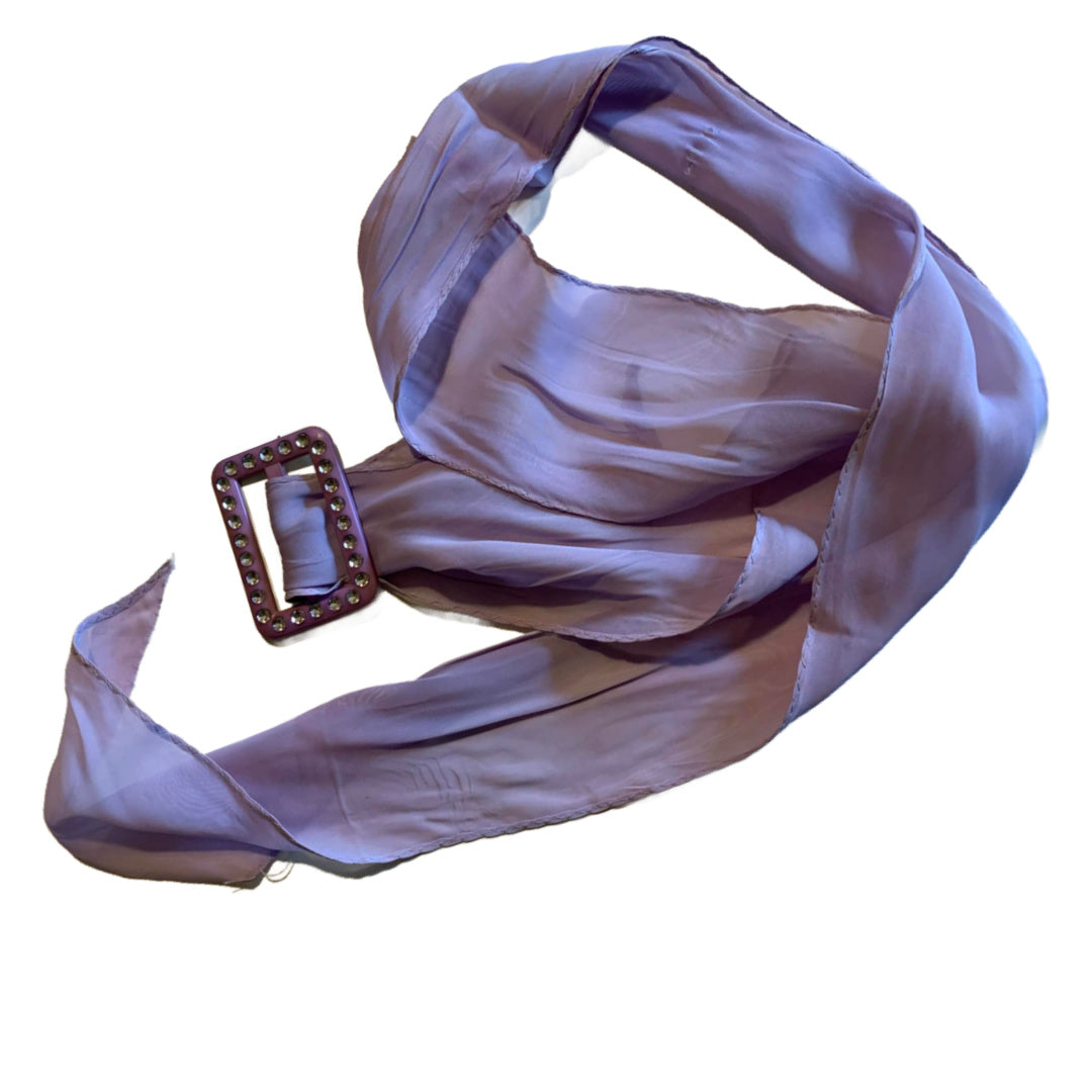 Piper NOOO 1960s Lavender Chiffon Scarf Sash Rhinestone 1980s Buckle