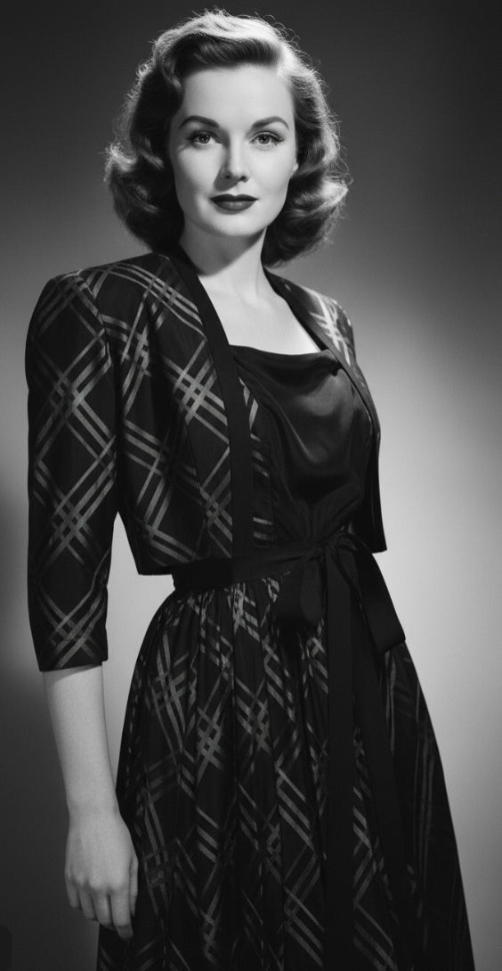 Green, Red and Black Plaid Taffeta Dress with Bolero Jacket circa 1940s