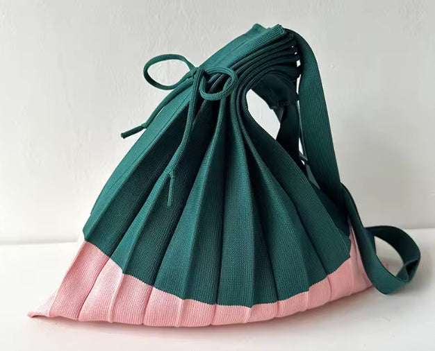 Sparrow- the Pleated Two Tone Knit 1940s Inspired Handbag with Drawstring