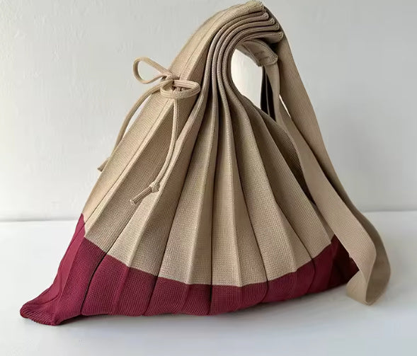 Sparrow- the Pleated Two Tone Knit 1940s Inspired Handbag with Drawstring