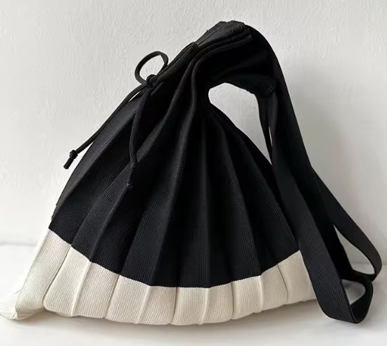 Sparrow- the Pleated Two Tone Knit 1940s Inspired Handbag with Drawstring