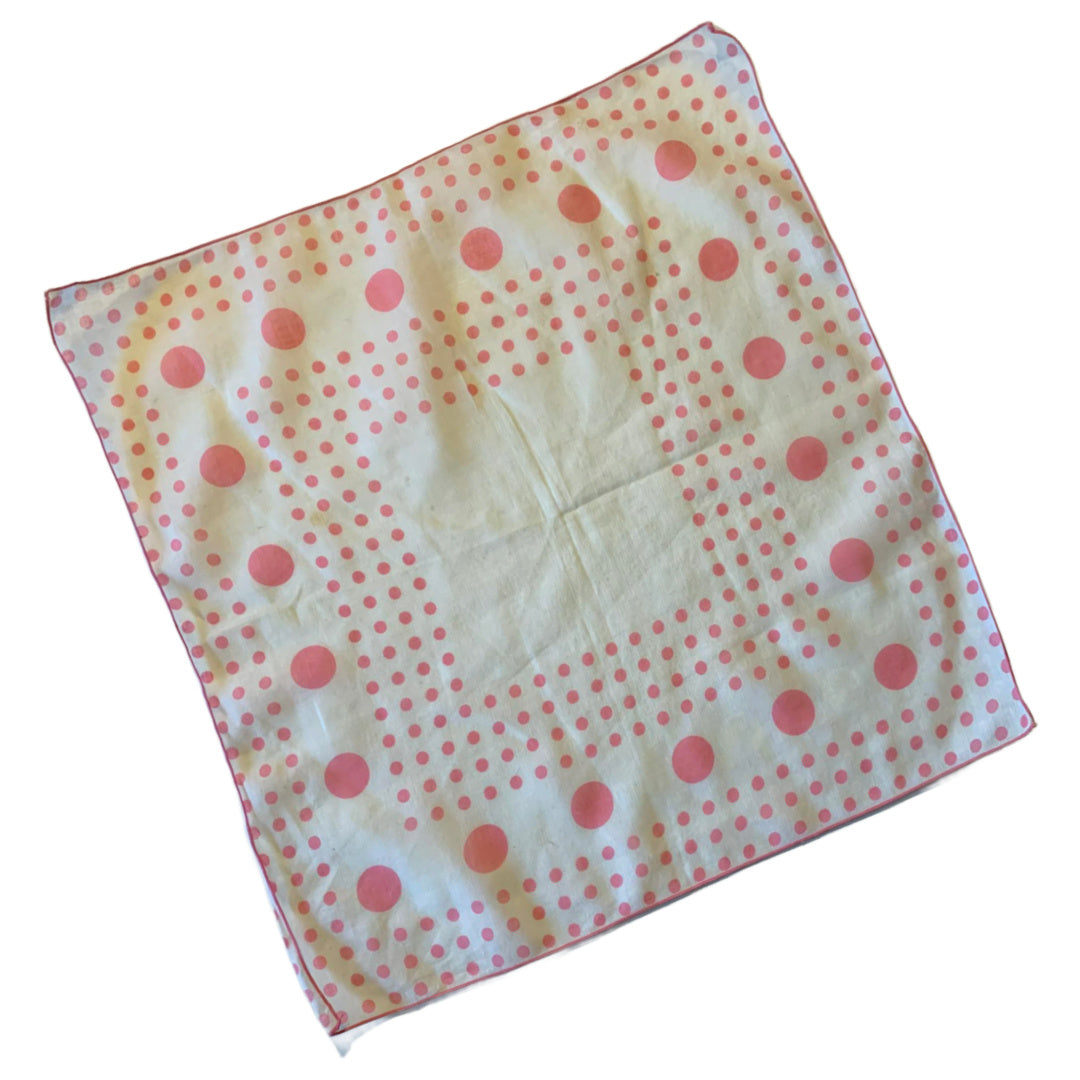 Pink Polka Dot White Handkerchief circa 1940s