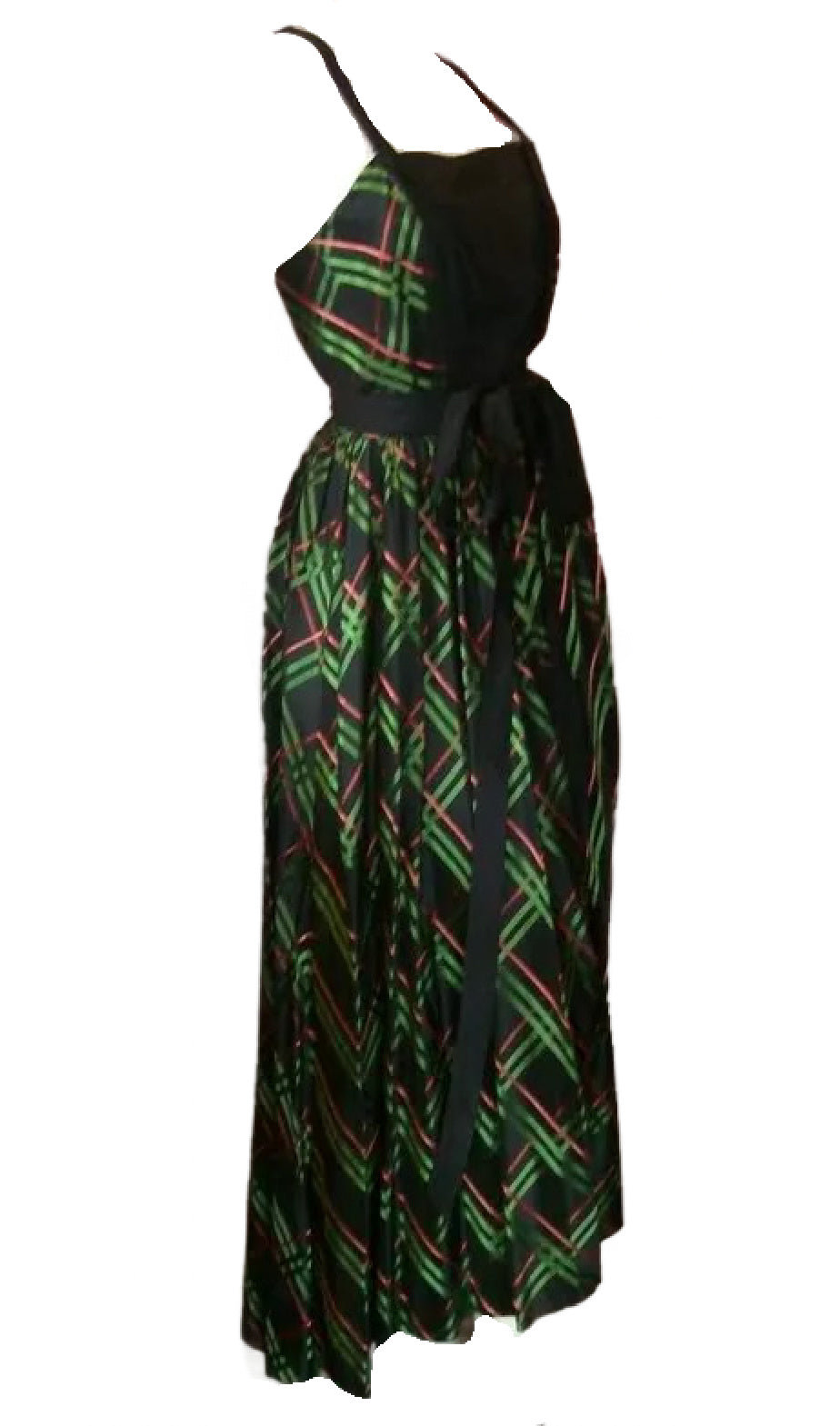 Black, Red and Green Shimmering Taffeta Dress with Bolero Jacket circa 1940s Black, Red and Green Shimmering Taffeta Dress with Bolero Jacket circa 1940s
