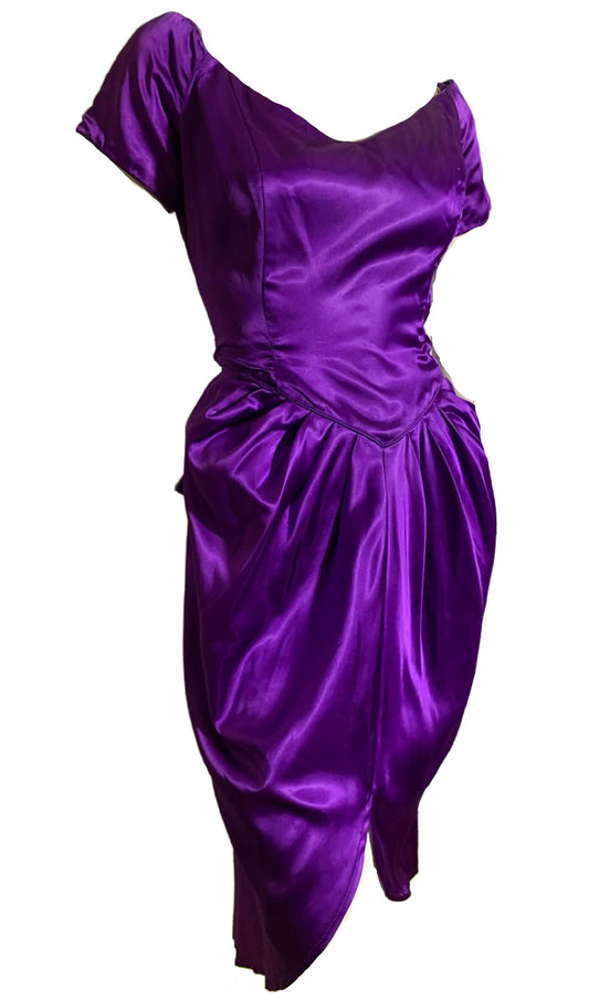 Royal Purple Ruched Hip Cocktail Dress circa 1980s