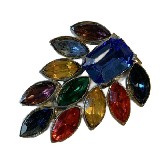 Czech Glass Rainbow Colors Large Fur Clip circa 1930s