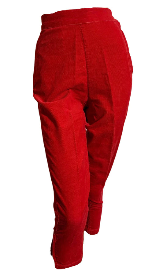 Lipstick Red Corduroy Zip Cuff Pedal Pushers circa 1960s