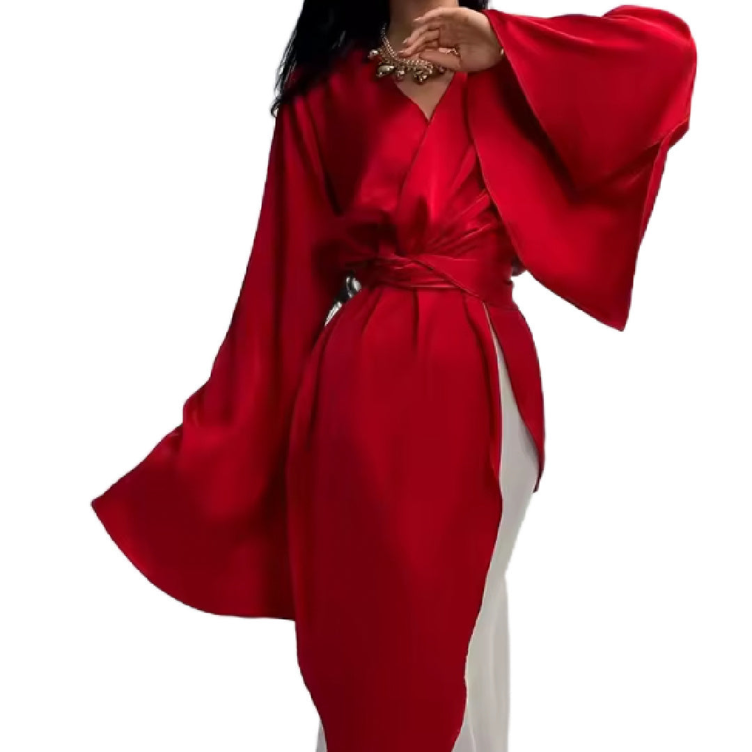Constance- the Hollywood Glam Red and White Satin Evening Gown